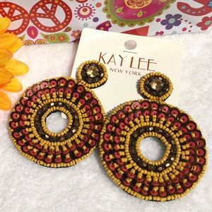 Big Boho Seed Bead Double Circle Dangle Earrings